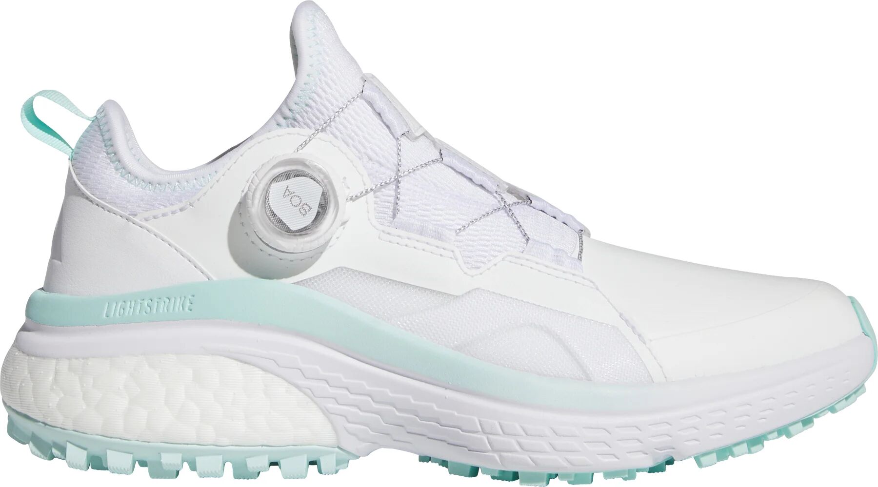 adidas Womens Solarmotion BOA Golf Shoes - Cloud White/Silver Met/Semi Flash Aqua - 7 - MEDIUM