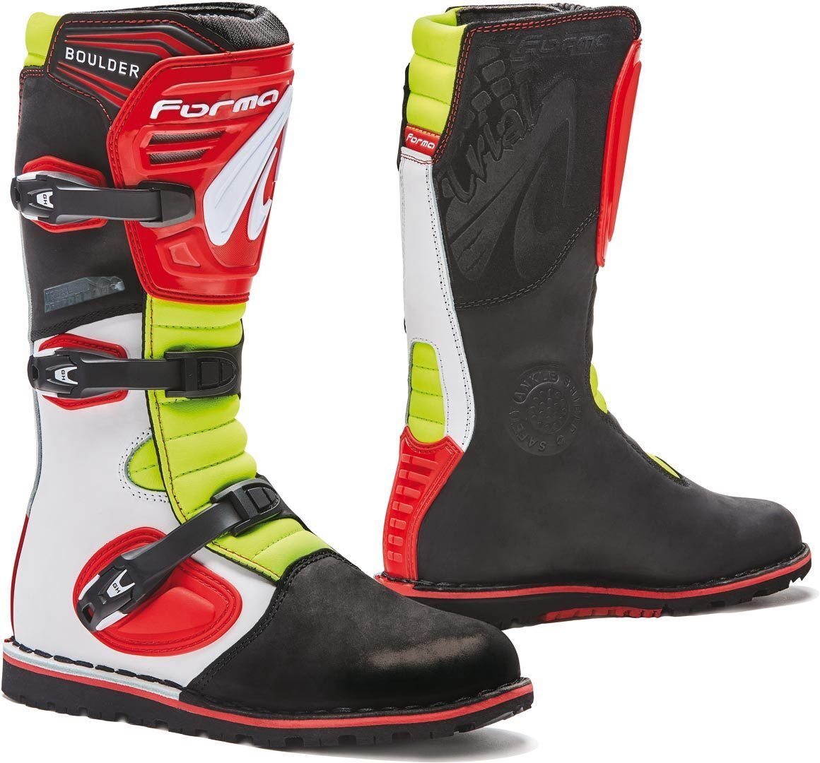 Forma Boulder Trial Motorradstiefel Weiss Rot Gelb 45