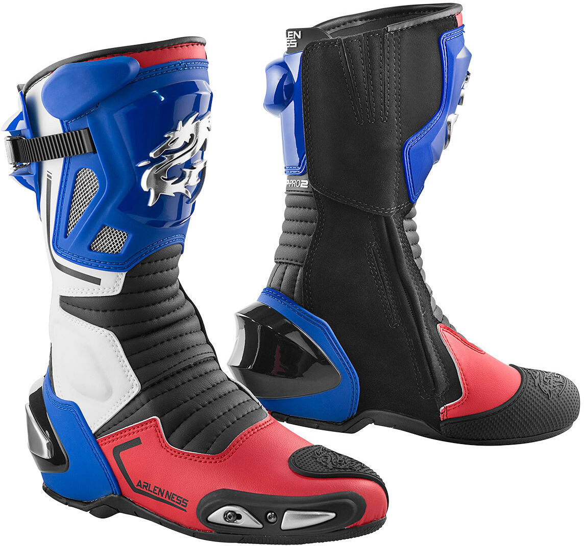 Arlen Ness Sugello Motorradstiefel Weiss Rot Blau 39