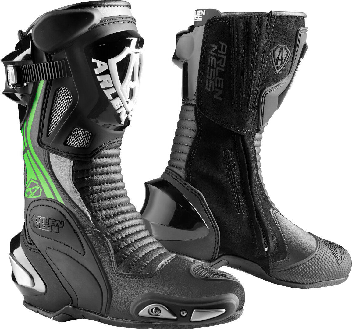 Arlen Ness Pro Shift 2 Motorradstiefel Schwarz Weiss Grün 45