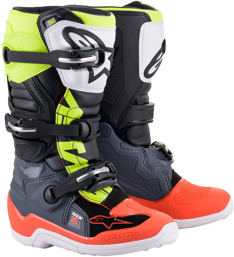 Alpinestars Tech 7S Youth Motocross Boots Bottes de motocross pour les jeunes Gris Rouge Jaune 37