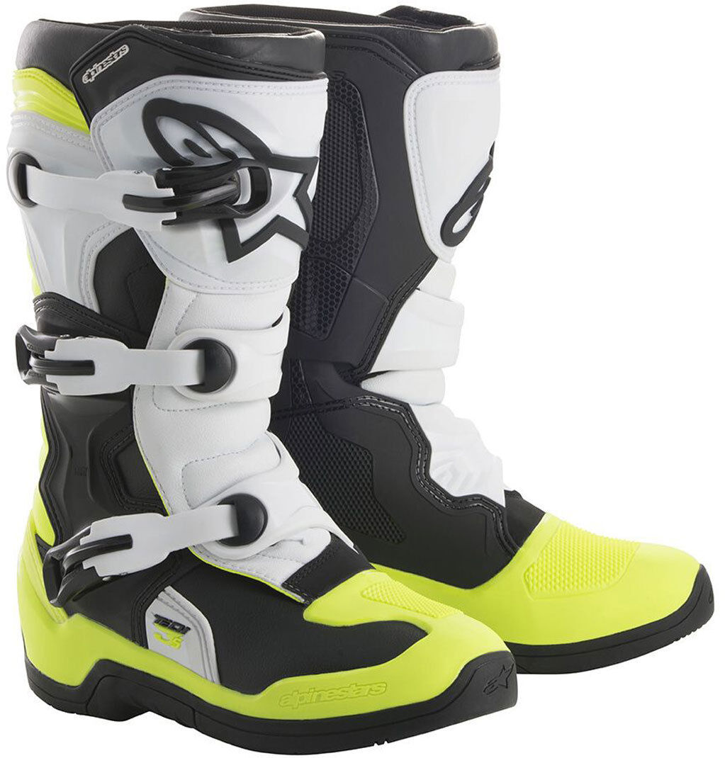 Alpinestars Tech 3S Bottes de motocross pour les jeunes Noir Blanc Jaune 40 41