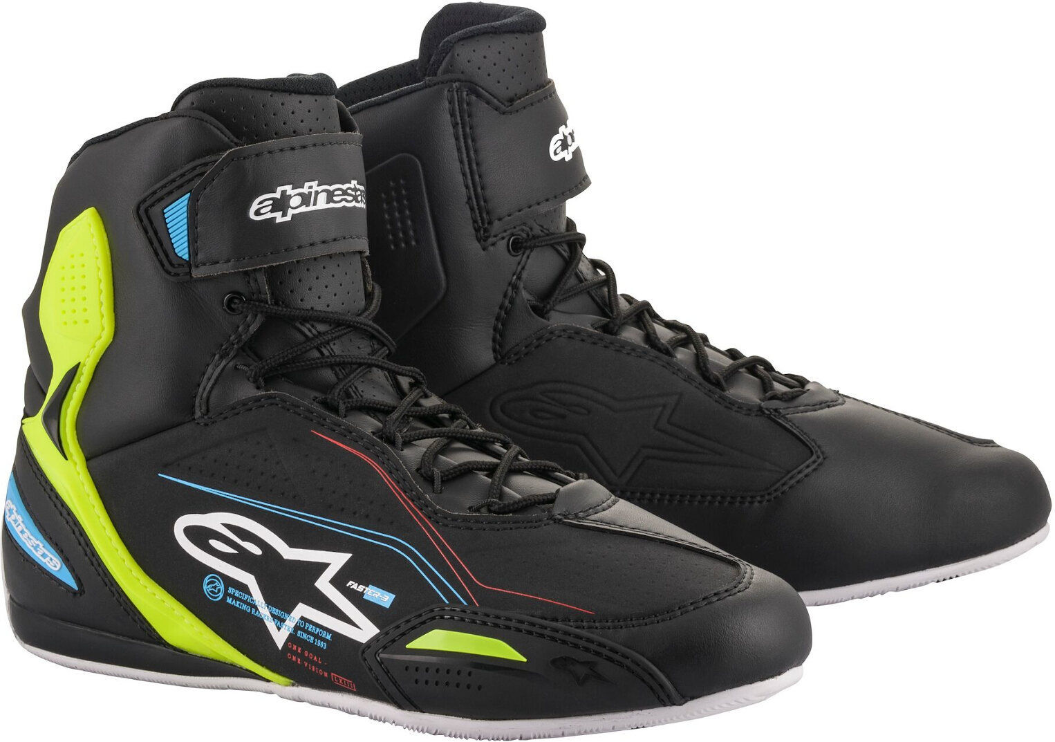 Alpinestars Faster-3 Chaussures de moto Noir Bleu Jaune 47 48