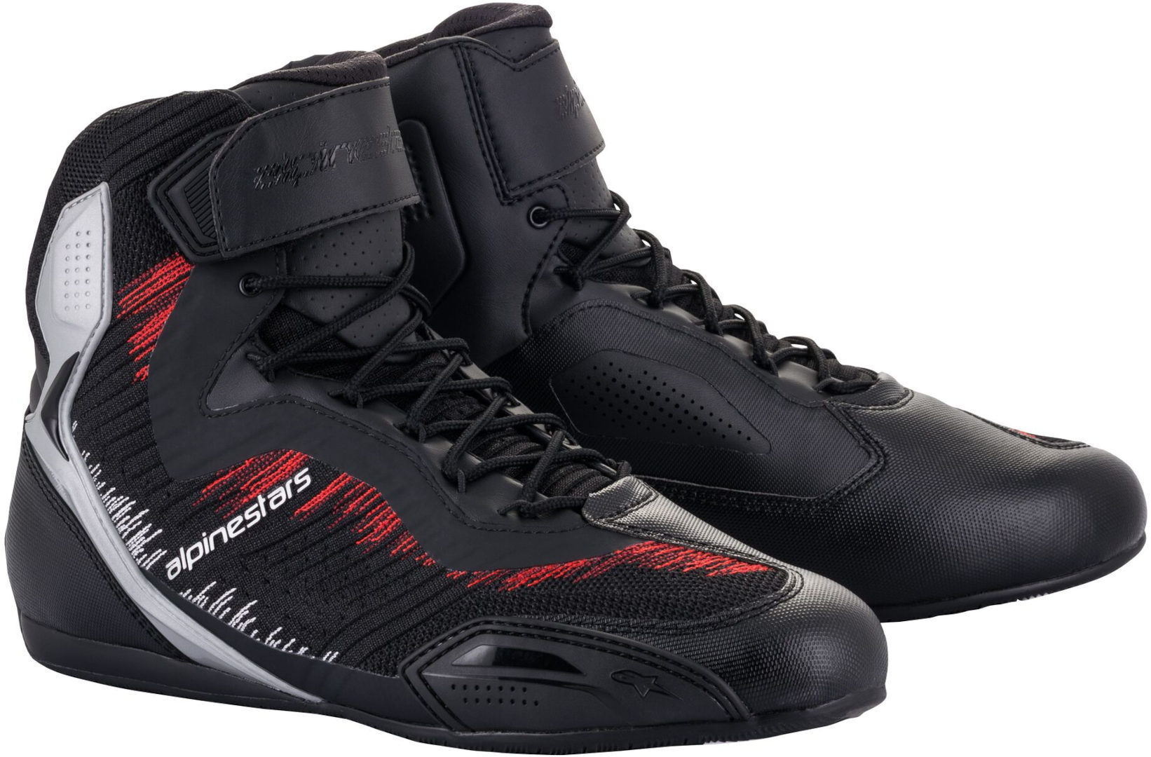 Alpinestars Faster-3 Rideknit Chaussures de moto Noir Rouge Argent 42