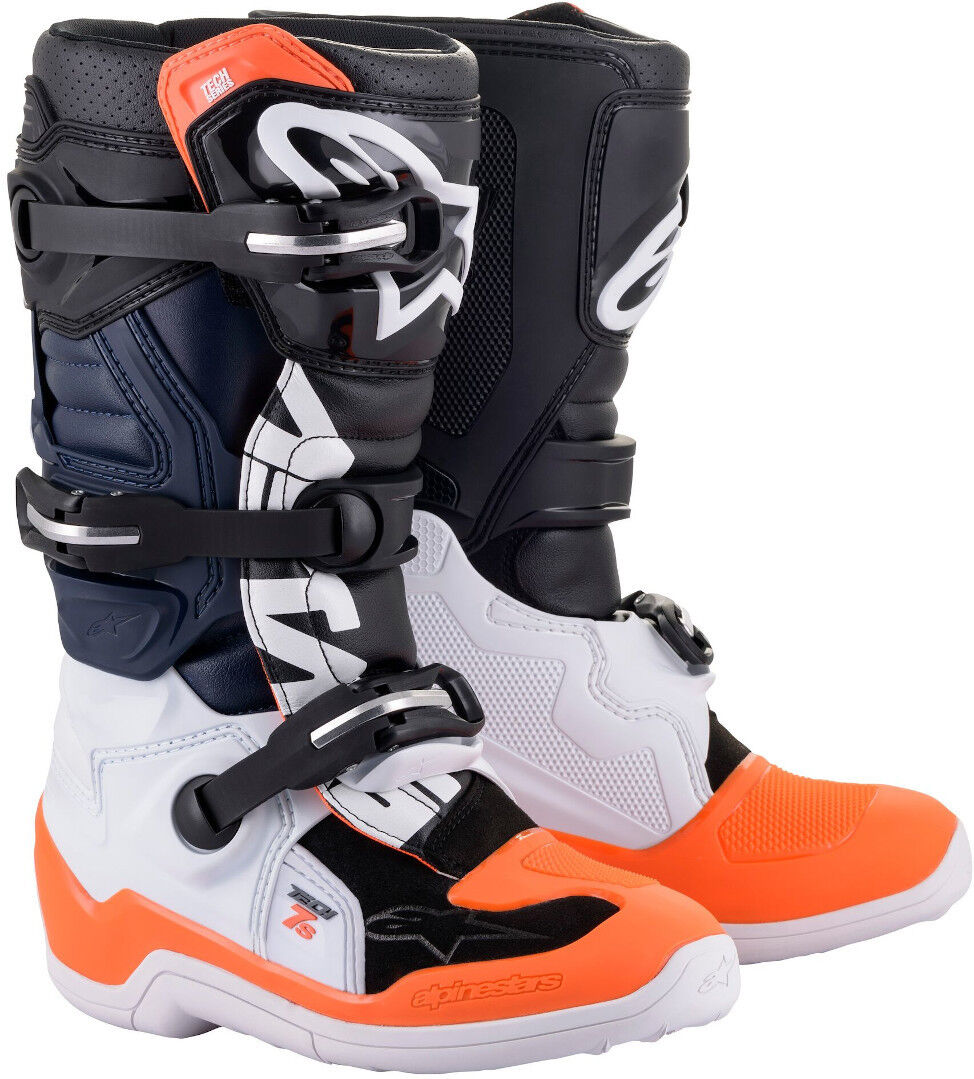 Alpinestars Tech 7S Youth Motocross Boots Mládežnické motokrosové boty 37 Černá Bílá Oranžová