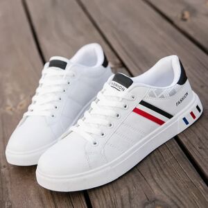 Mænd Sneakers Casual Sko Mænd Flats Zapatillas Hombre Letvægts Pu Læder Åndbar Sko Herre Hvide Sports Tenis Sko Vit Röd 44