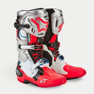 Botas Alpinestars Tech 10 Edición Limitada Plata Rojo Fluor  2010020-1283