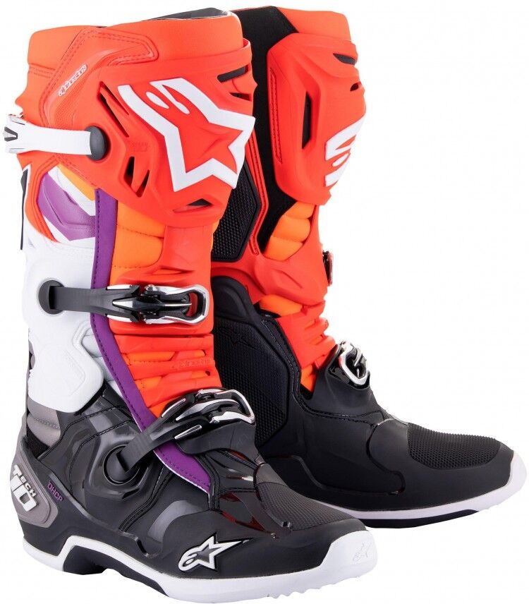 Botas Alpinestars Tech 10 Negro Rojo Fluor Naranja Fluor Blanco  2010020-1332