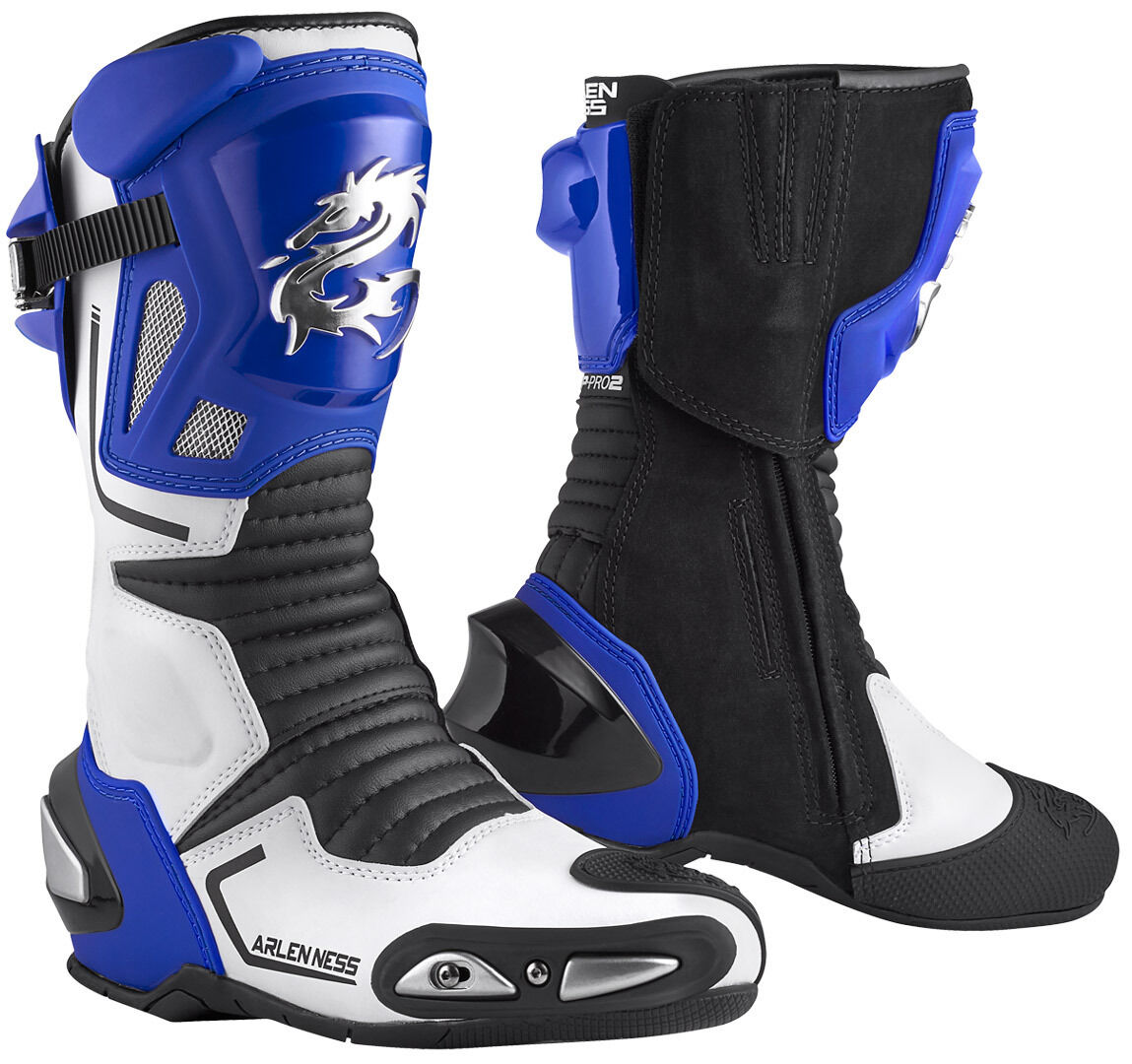 Arlen Ness Sugello Botas de moto - Negro Blanco Azul (42)