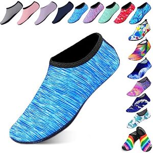 Hoomall Chaussures Aquatiques Femme Homme Enfant Chaussures de Plage Respirant Chaussures d'eau Semelle Souple Antidérapant pour Plage Piscine Surf Sport Gymnase(Rayure Bleu,43/45 EU) - Publicité