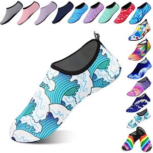 Hoomall Chaussures Aquatiques Femme Homme Enfant Chaussures de Plage Respirant Chaussures d'eau Semelle Souple Antidérapant pour Plage Piscine Surf Sport Gymnase(Vague Bleu,24/25 EU) - Publicité