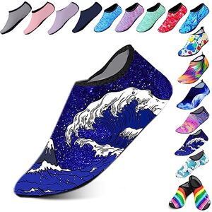 Hoomall Chaussures Aquatiques Femme Homme Enfant Chaussures de Plage Respirant Chaussures d'eau Semelle Souple Antidérapant pour Plage Piscine Surf Sport Gymnase(Vague,28/29 EU) - Publicité