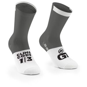ASSOS - GT Socks C2 - Chaussettes de cyclisme taille II - 43-46, gris/blanc - Publicité