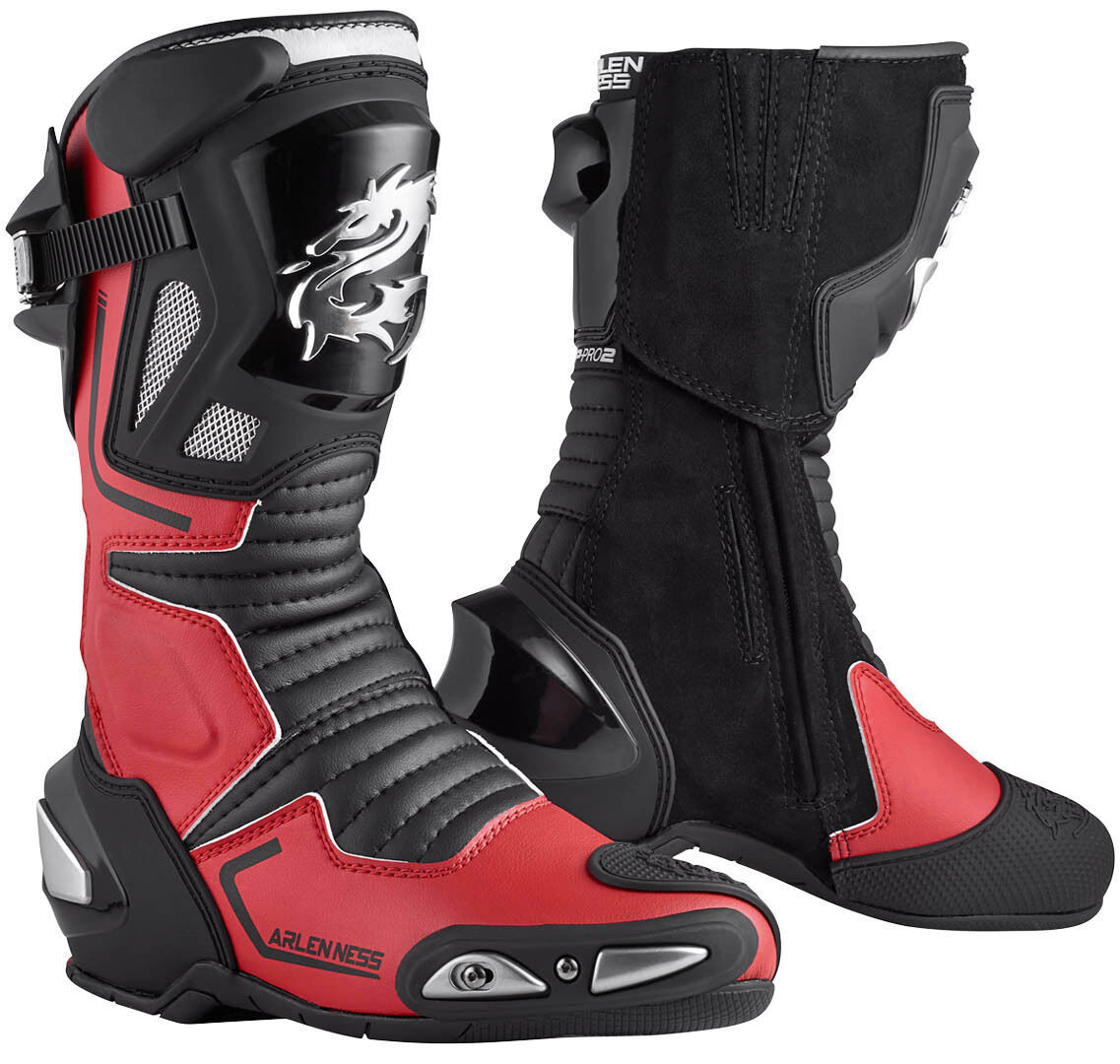 Arlen Ness Sugello Motorcycle Boots  - Black Red