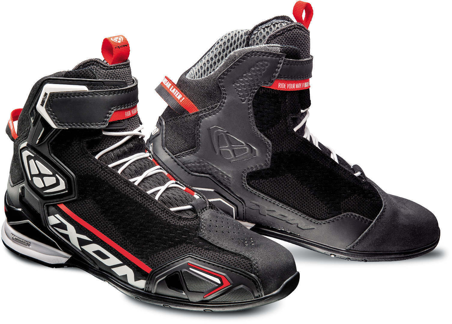 Ixon Bull Knit Motorcycle Shoes  - Black White Red