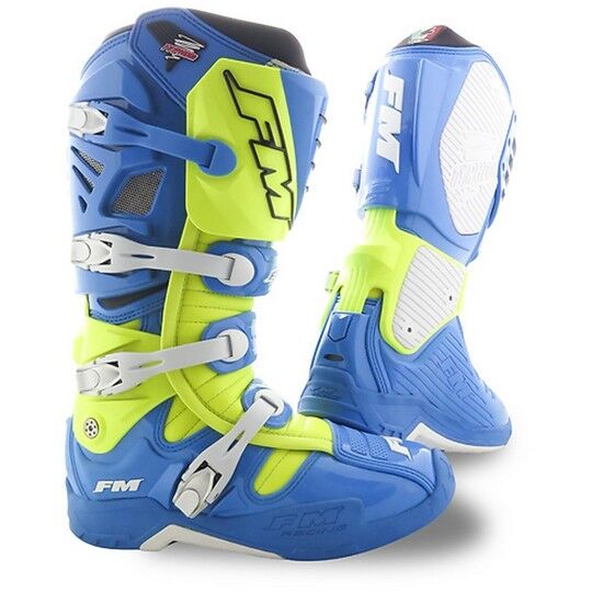 Stivali Moto Cross Enduro FM Racing TYPHOON 2 Blu Giallo taglia 42