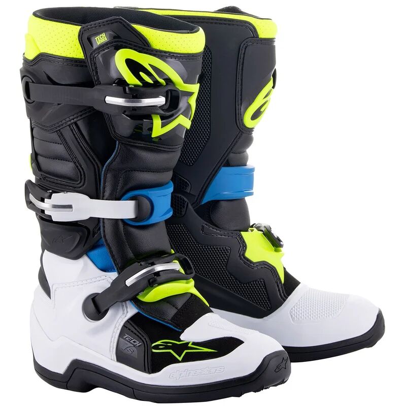 ALPINESTARS - Stivali Tech 7S Junior Nero / Enamel Blue / Giallo Fluo Nero,Blu,Giallo,Alta visibilità,Bianco 4 (EU 37)