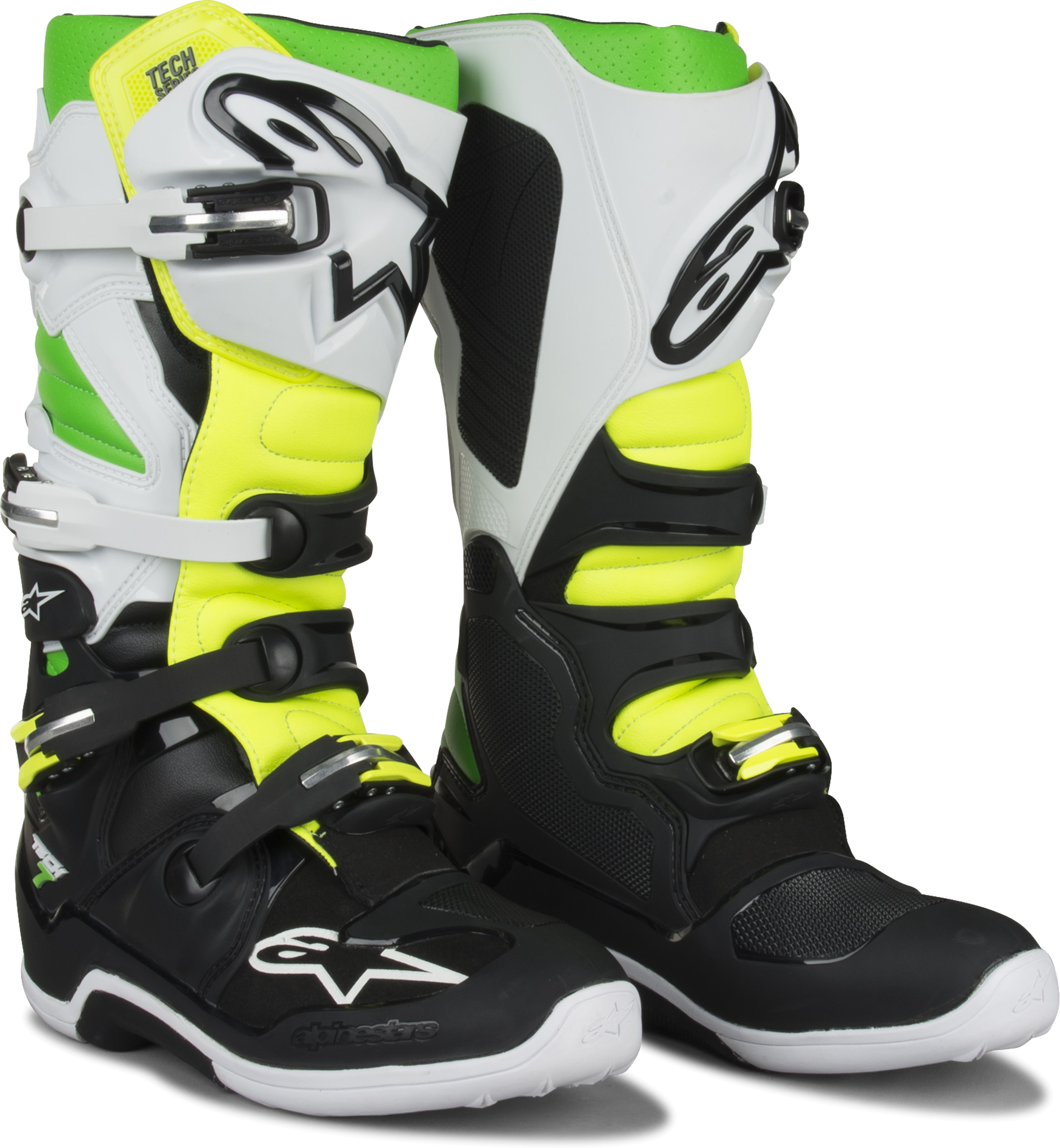 Alpinestars Stivali cross  TECH 7 Nero-Bianco-Verde-Giallo Fluo