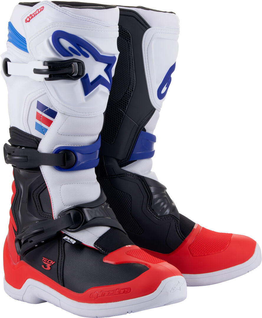 Alpinestars Tech 3 Stivali Motocross Nero Bianco Rosso Blu 42