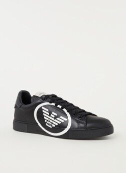 Emporio Armani Sneaker van leer met logo - Zwart