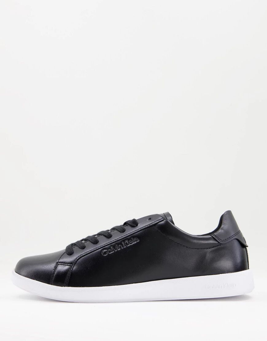 Calvin Klein leather low top trainers in black  Black