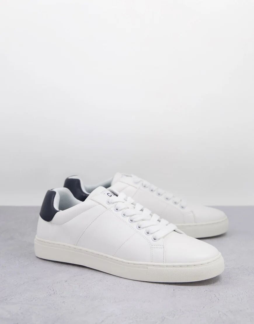 French Connection contrast heel tennis trainers in white & marine  White