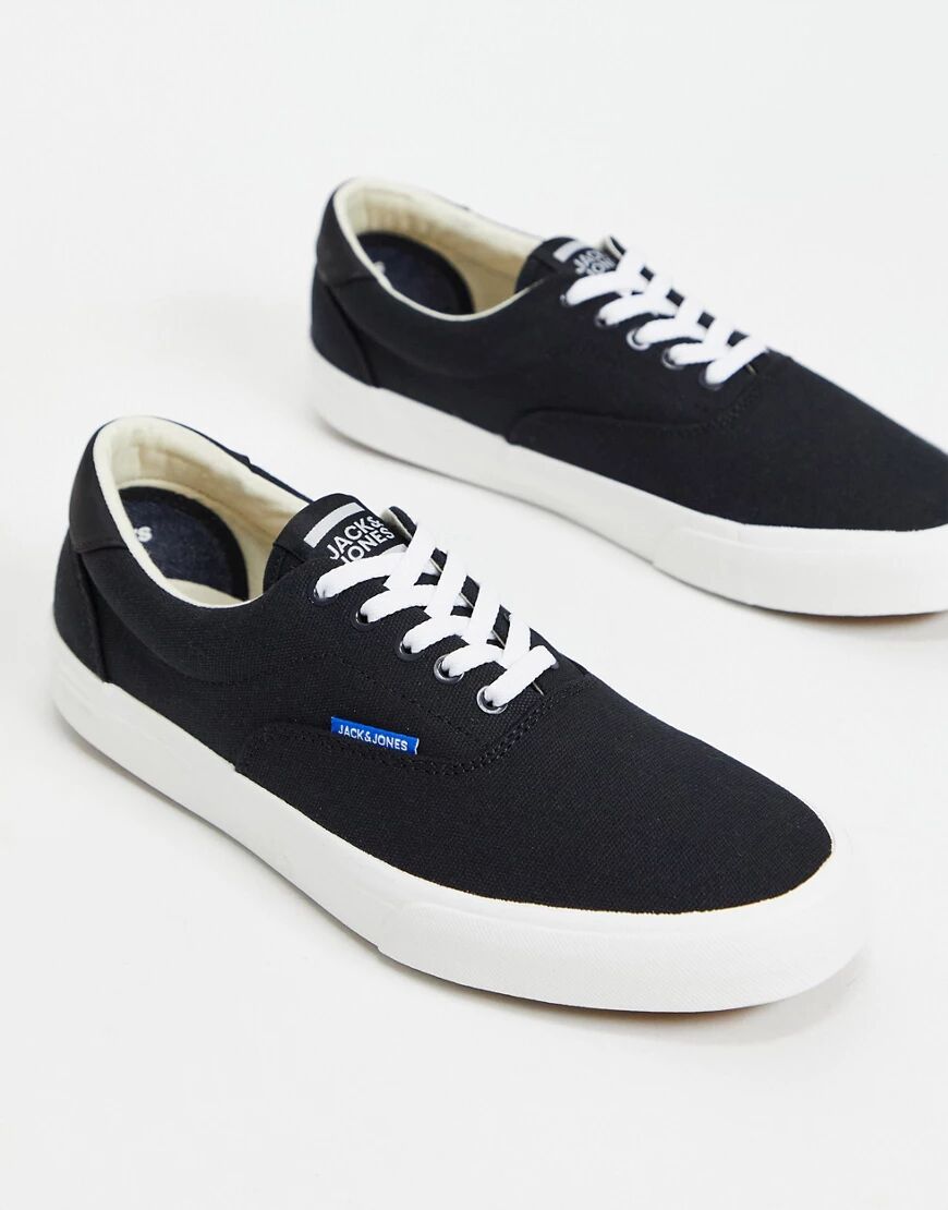 Jack & Jones canvas plimsolls in black  Black