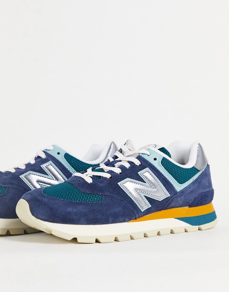 New Balance 574 trainers in navy and teal  Navy