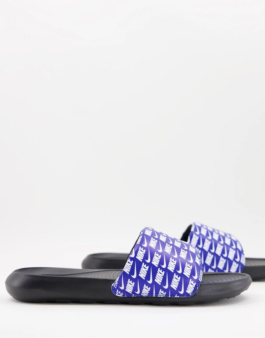 Nike Victori One all over logo print sliders in game royal-Blue  Blue
