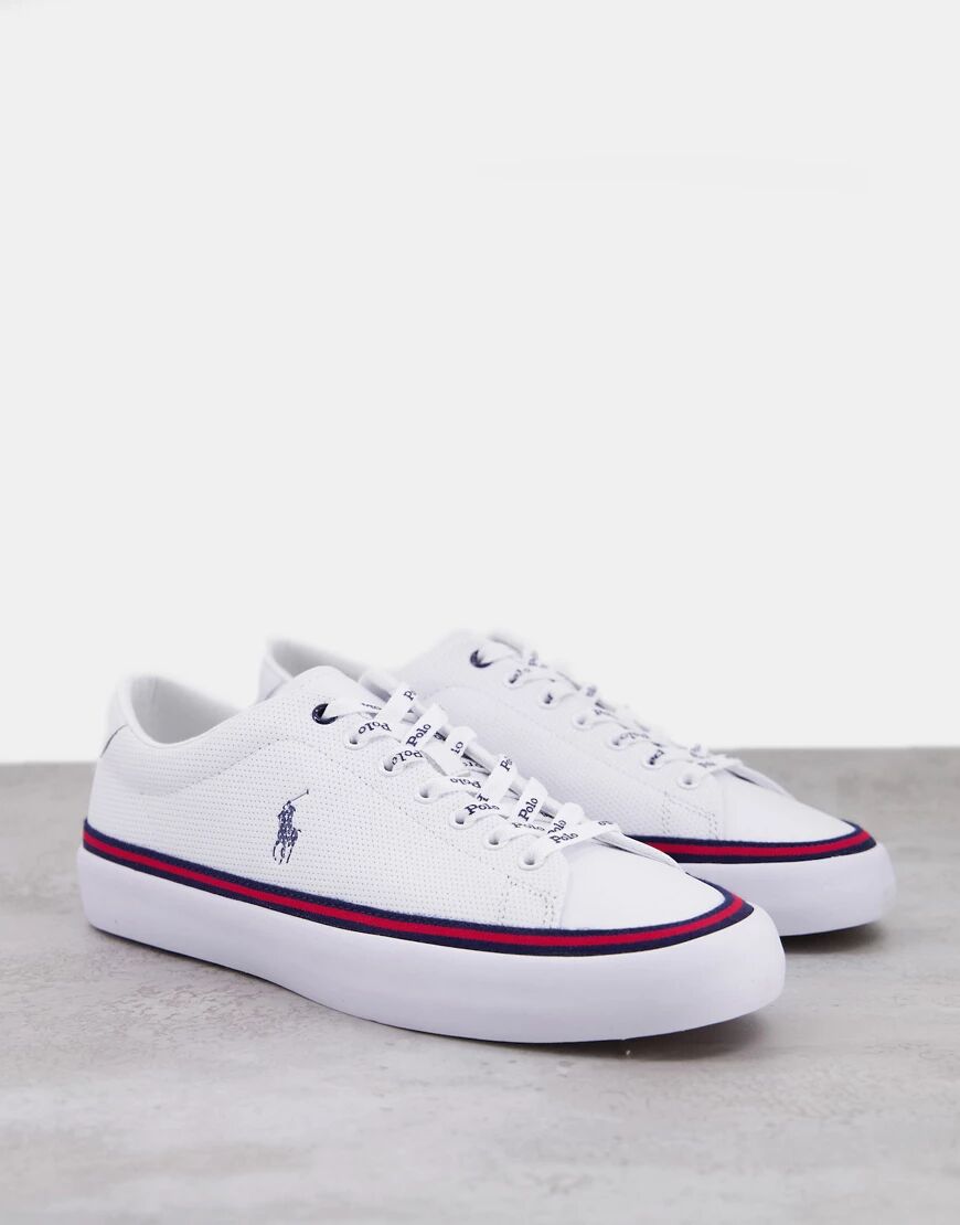 Polo Ralph Lauren leather longwood in white with contrasting stripe and pony logo  White