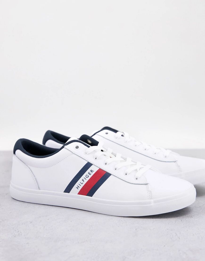 Tommy Hilfiger essential leather stripe trainers in white  White