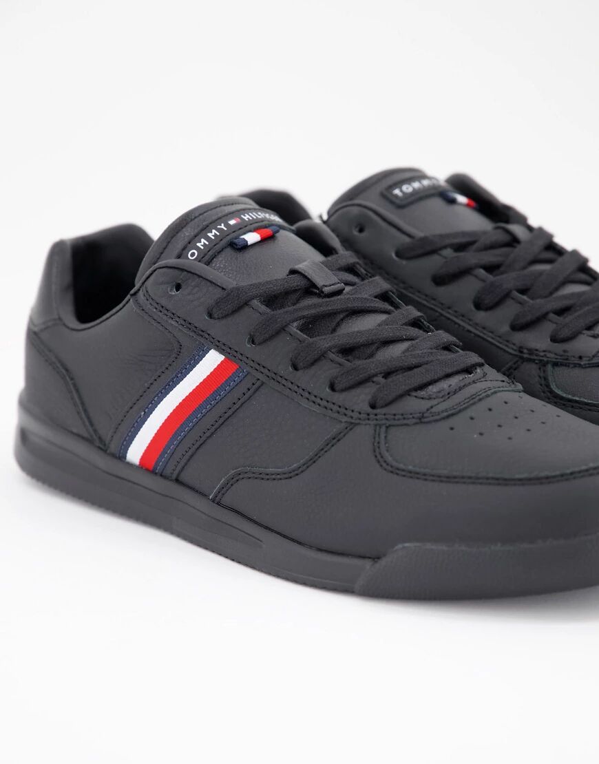 Tommy Hilfiger lightweight leather trainer with side flag logo in black  Black