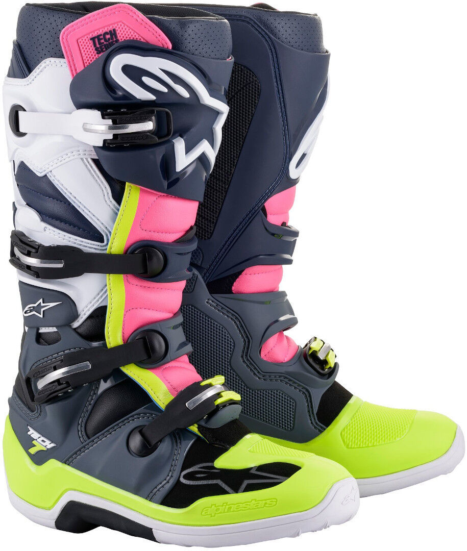 Alpinestars Tech 7 Motocross Boots Motocross Støvler 44 45 Grå Hvit Rosa