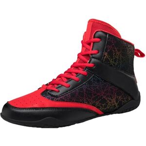 Konjacly Men'S Boxing Shoes, High Top Wrestling Shoes Women Youth Fighting Fitness Training Comfort Boxing Boots,Red,6 Uk