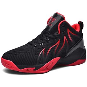 Hydlongr Men'S Breathable Knit Fabric Comfortable High-Top Trainers Shoes Shoes Basketball Shoes Casual Sneakers Black Red 7 Uk