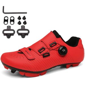 Sdeqa Mountain Bike Shoes Mens Mtb Cycling Shoes Compatible With 2-Bolts Spd Cleats Comfortable Lightweight Outdoor Riding Biking Sneakers,Red,8.5 Uk