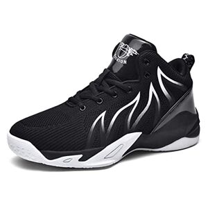 Hydlongr Men'S Breathable Knit Fabric Comfortable High-Top Trainers Shoes Shoes Basketball Shoes Casual Sneakers Black White 7 Uk