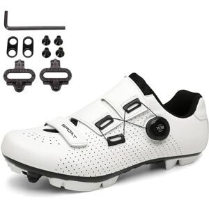 Sdeqa Mountain Bike Shoes Mens Mtb Cycling Shoes Compatible With 2-Bolts Spd Cleats Comfortable Lightweight Outdoor Riding Biking Sneakers,White,6 Uk