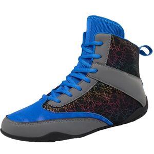 Konjacly Men'S Boxing Shoes, High Top Wrestling Shoes Women Youth Fighting Fitness Training Comfort Boxing Boots,Blue,8.5 Uk