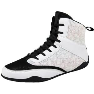 Konjacly Men'S Boxing Shoes, High Top Wrestling Shoes Women Youth Fighting Fitness Training Comfort Boxing Boots,White,3.5 Uk