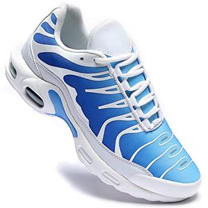 Keezmz Men'S Trainers Air Cushion Running Shoes Athletic Sport Tennis Sneakers Gym Jogging Fitness Walking Casual Shoes White Blue