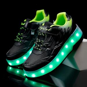 Børn To hjul Lysende Glødende Sneakers Rød Lyserød Blå Led Lys Rulleskøjtesko Børn Led Sko Drenge Piger Usb-opladning Q7- black 34