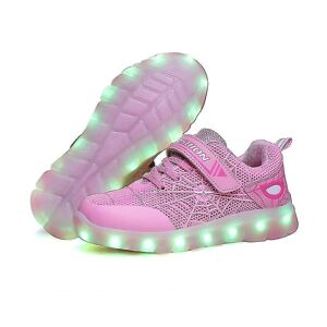 Børn Sneakers Led Lights Løbesko Spider Web Mønster Piger Drenge Casual Skateboard Sko Usb Charging Luminous Sportssko 807Pink 27