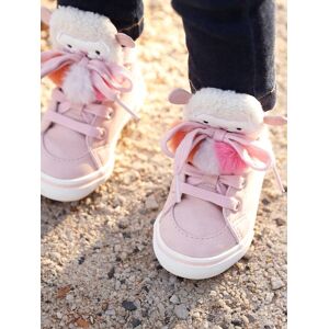VERTBAUDET Zapatillas de caña alta para bebé niña con 3 pompones rosa claro liso