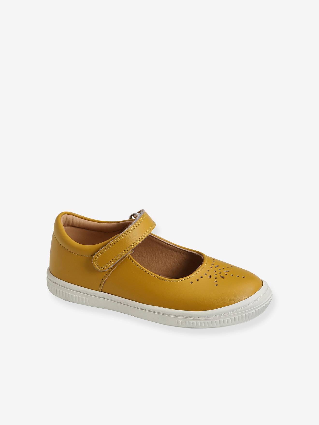 VERTBAUDET Zapatos tipo babies de piel para niña especial autonomía amarillo oscuro liso