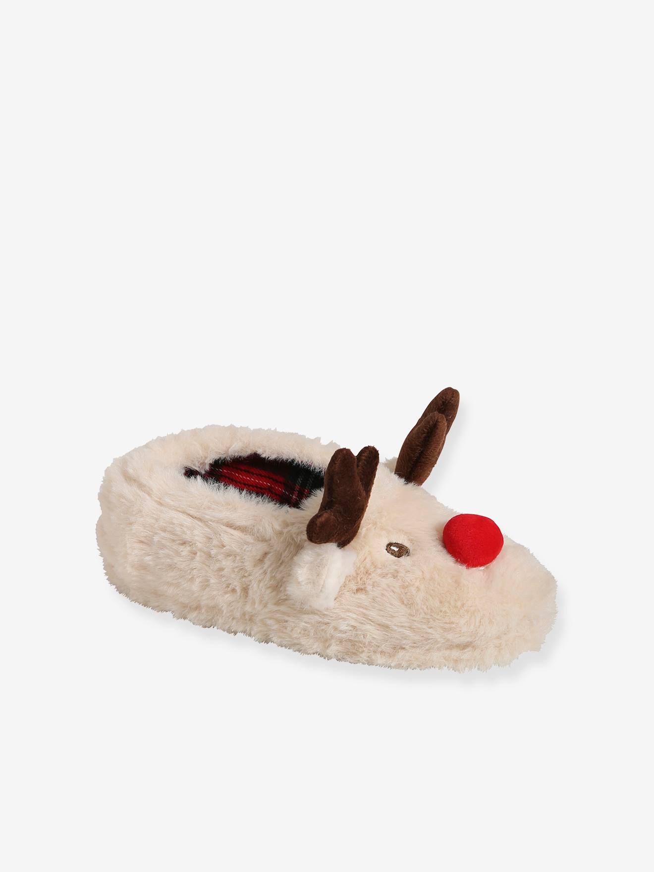 VERTBAUDET Zapatillas de casa estilo peluche, para niño beige claro liso