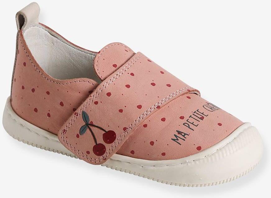 VERTBAUDET Zapatillas de piel flexible con cierre autoadherente para bebé rosa estampado