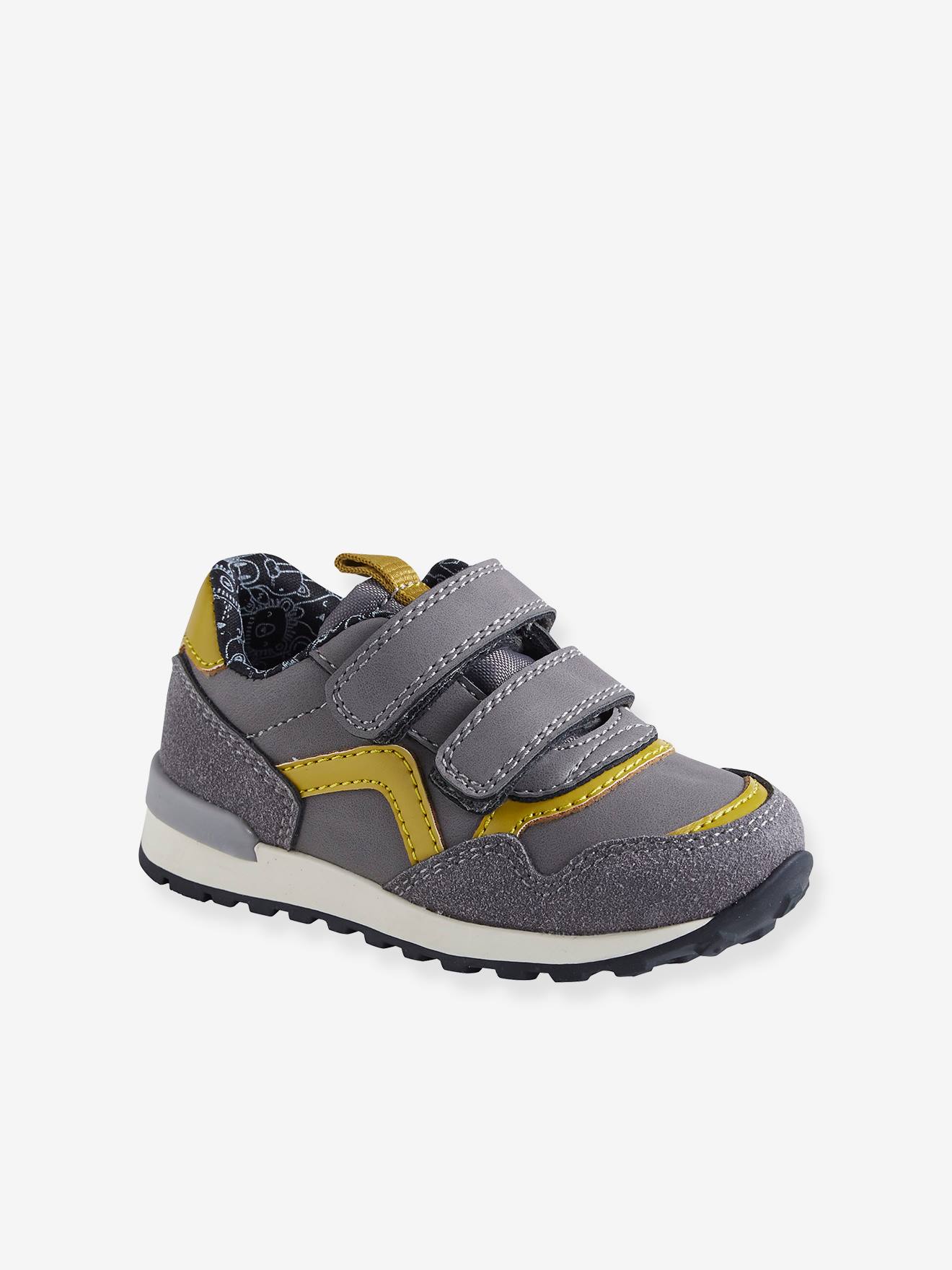 VERTBAUDET Zapatillas deportivas estilo running con tiras autoadherentes bebé niño gris medio liso con motivos