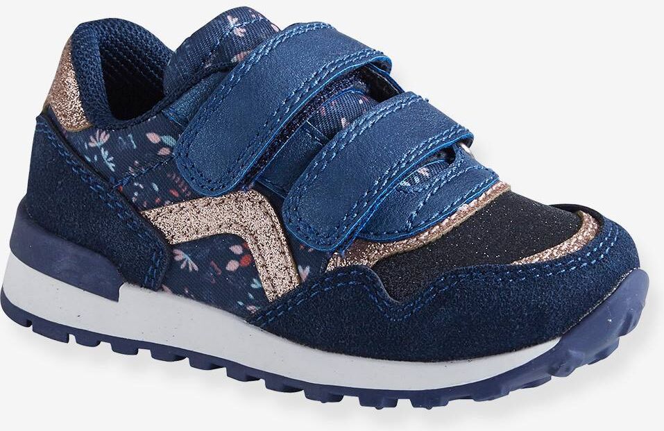 VERTBAUDET Zapatillas con tira autoadherente estilo running para bebé niña azul oscuro liso con motivos