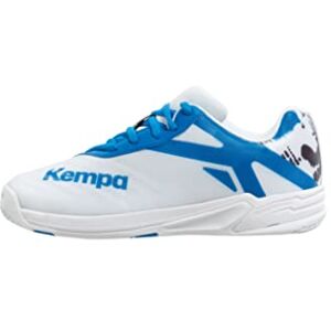 Kempa Boy's Girl's Wing 2.0 Junior, Casual, Running and Sports, Trainers, Handball, Jogging, Outdoor Leisure Shoes, Lightweight and Breathable, White Blue, 13.5 UK Child